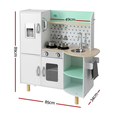 Keezi Kids Wooden Pretend Kitchen Play Sets Cooking Toys Oven Fridge 85CM Green Payday Deals