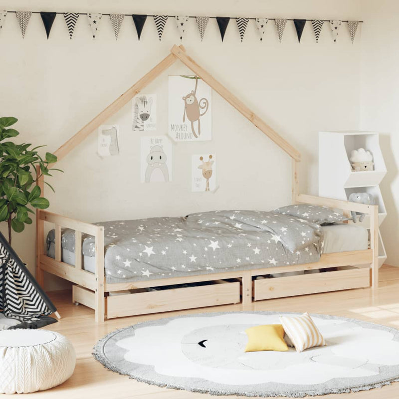 Kids Bed Frame with Drawers 90x190 cm Solid Wood Pine Payday Deals