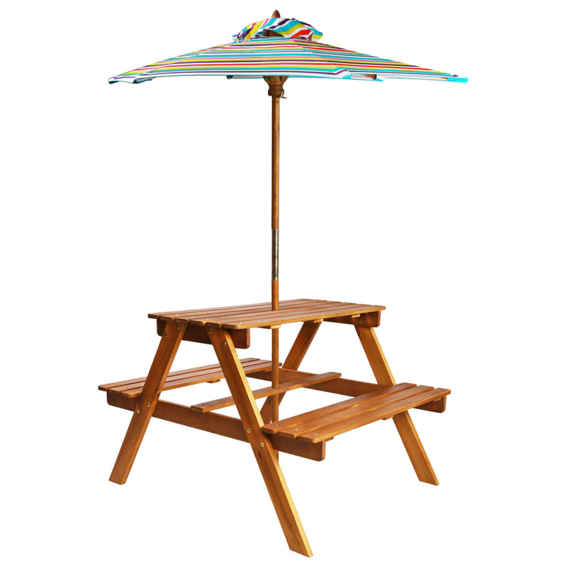 Kids Picnic Table with Parasol 79x90x60 cm Solid Acacia Wood Payday Deals