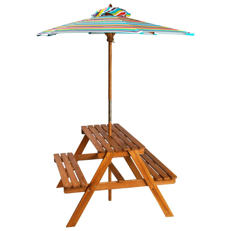 Kids Picnic Table with Parasol 79x90x60 cm Solid Acacia Wood Payday Deals