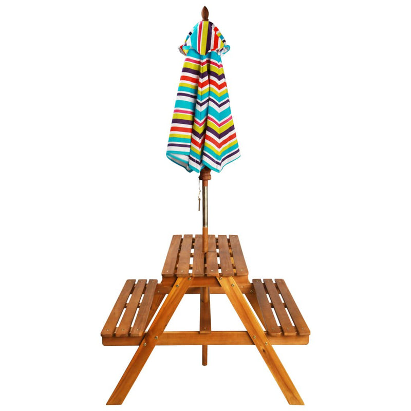 Kids Picnic Table with Parasol 79x90x60 cm Solid Acacia Wood Payday Deals