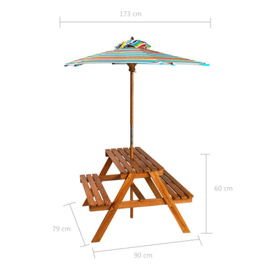 Kids Picnic Table with Parasol 79x90x60 cm Solid Acacia Wood Payday Deals
