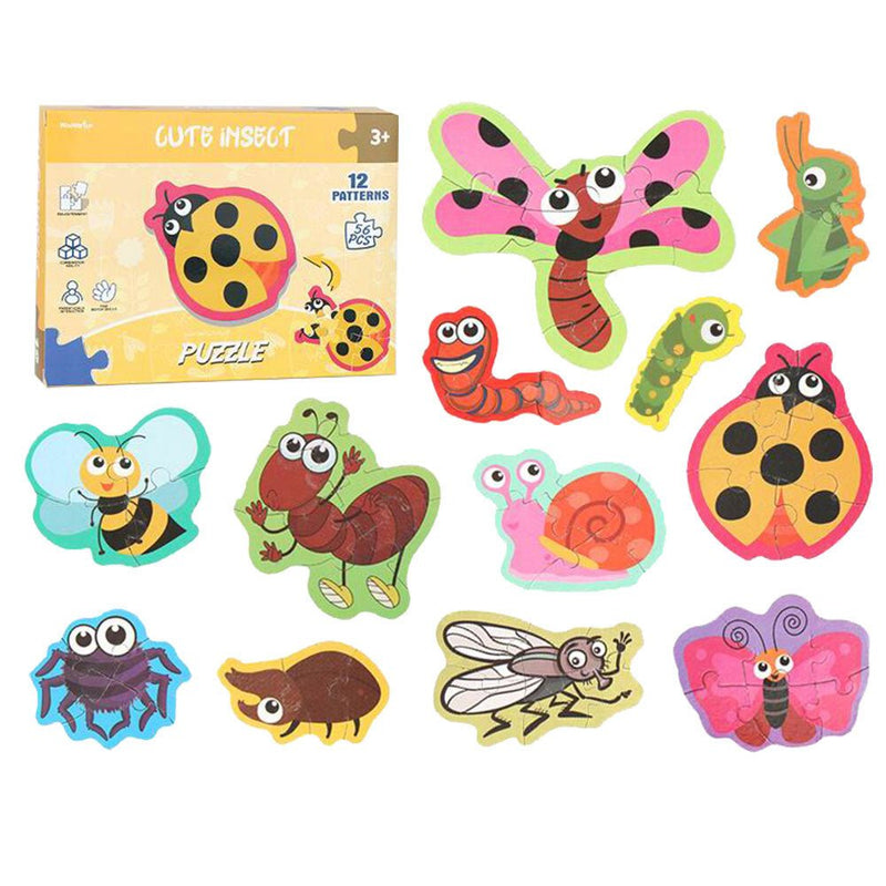Kids Puzzles Cute Insects 19.5 x 3.5 x 14.5cm 12 Patterns 56 Pieces Payday Deals