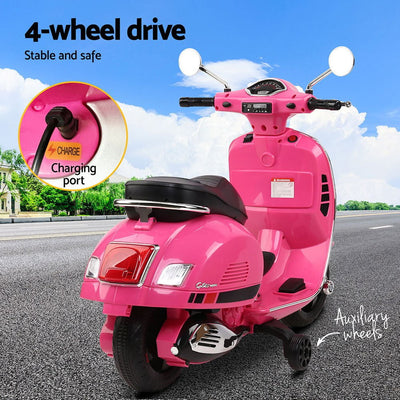 Kids Ride On Car Motorcycle Motorbike VESPA Licensed Scooter Electric Toys Pink Payday Deals