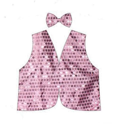 Kids Sequin Vest Bow Tie Set Costume 80s Party Dress Up Waistcoat - Light Pink Payday Deals