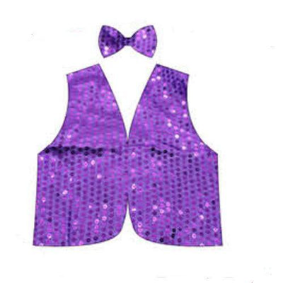 Kids Sequin Vest Bow Tie Set Costume 80s Party Dress Up Waistcoat - Purple Payday Deals