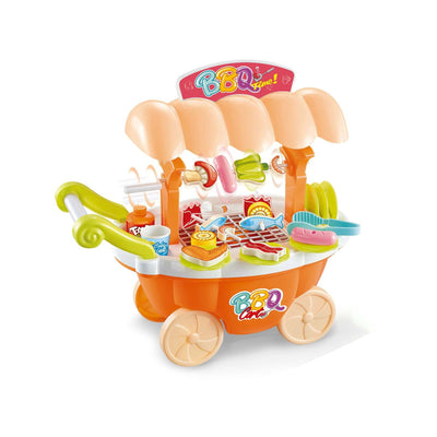 Kids Toy 27pc 33cm Rotating/Roasting BBQ Trolley w/Veggie/Fish/Meat/Light/Sound Payday Deals