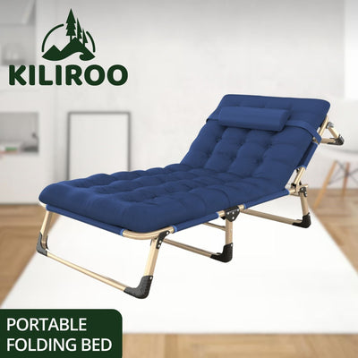 KILIROO Adjustable Portable Folding Bed with Mattress and Headrest (Blue) KR-FBM-101-KX Payday Deals