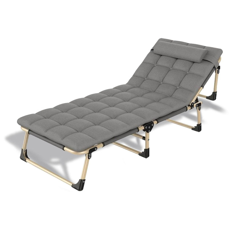 KILIROO Adjustable Portable Folding Bed with Mattress and Headrest (Grey) KR-FBM-100-KX Payday Deals