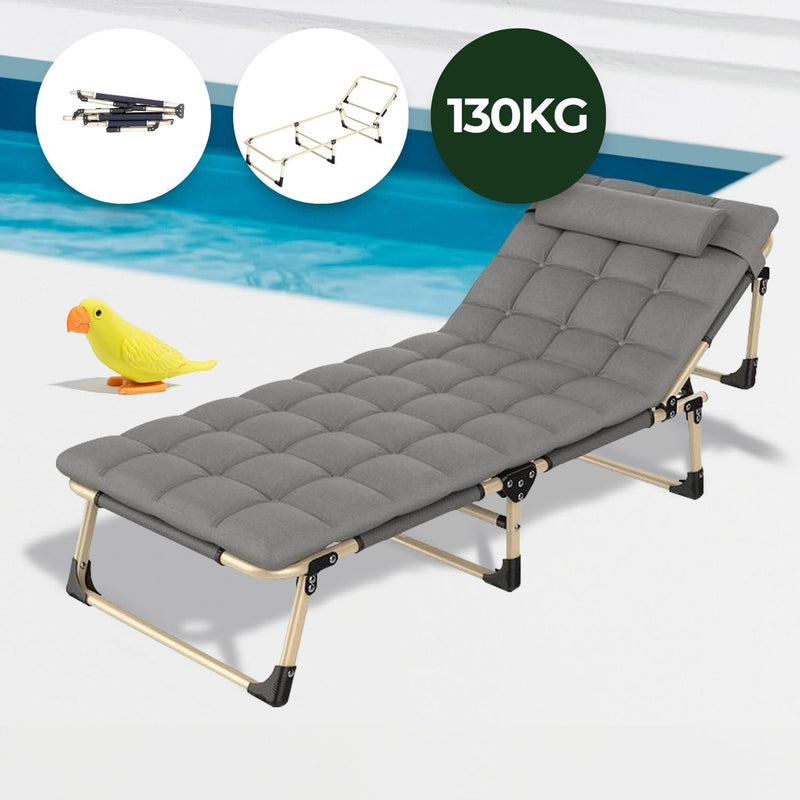 KILIROO Adjustable Portable Folding Bed with Mattress and Headrest (Grey) KR-FBM-100-KX Payday Deals