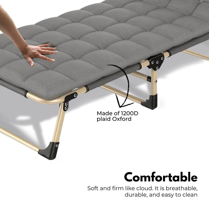 KILIROO Adjustable Portable Folding Bed with Mattress and Headrest (Grey) KR-FBM-100-KX Payday Deals