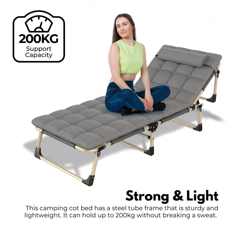 KILIROO Adjustable Portable Folding Bed with Mattress and Headrest (Grey) KR-FBM-100-KX Payday Deals