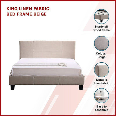 King Linen Fabric Bed Frame Beige Payday Deals