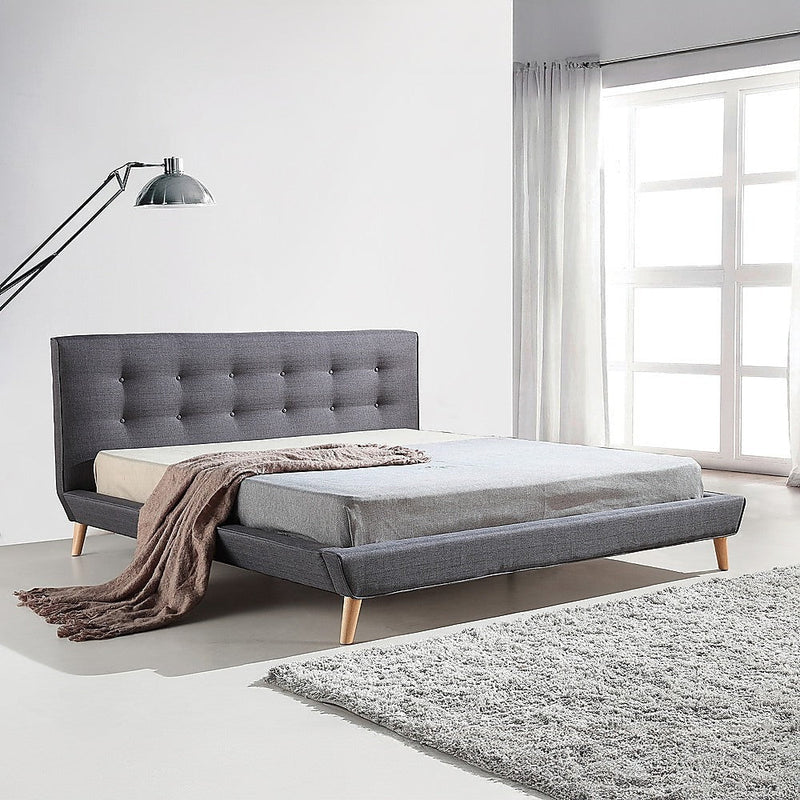 King Linen Fabric Deluxe Bed Frame Grey Payday Deals