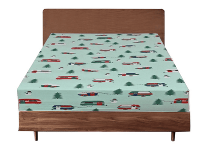 King Luxury 100% Cotton Flannelette Fitted Bed Sheet Flannel - Trees/Caravan