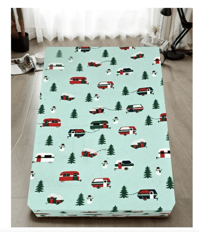 King Luxury 100% Cotton Flannelette Fitted Bed Sheet Flannel - Trees/Caravan Payday Deals