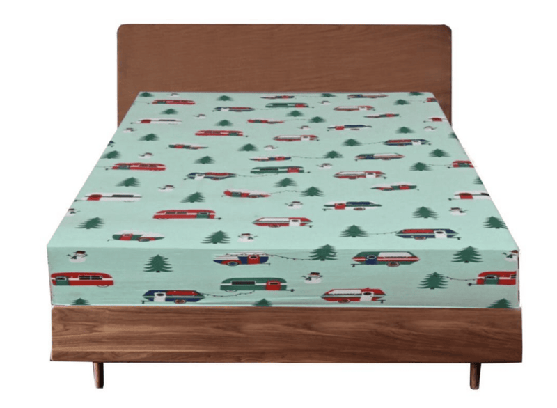 King Luxury 100% Cotton Flannelette Fitted Bed Sheet Flannel - Trees/Caravan Payday Deals