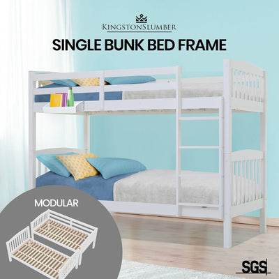 Kingston Slumber Wooden Kids Bunk Bed Frame, with Modular Design that can convert to 2 Single, White Payday Deals