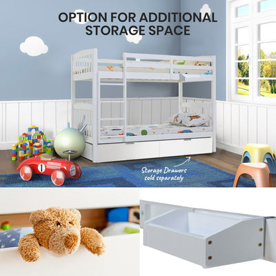 Kingston Slumber Wooden Kids Bunk Bed Frame, with Modular Design that can convert to 2 Single, White Payday Deals