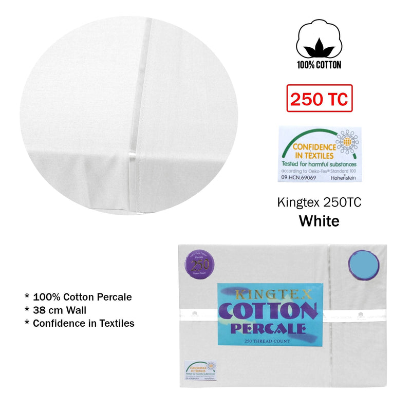 Kingtex 250TC Cotton Percale Sheet Set King White Payday Deals