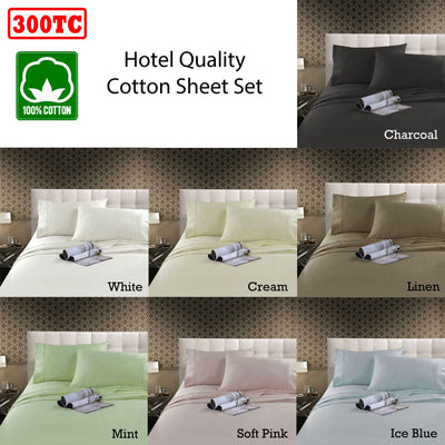 Kingtex 300TC Cotton Sheet Set Cream Single Payday Deals