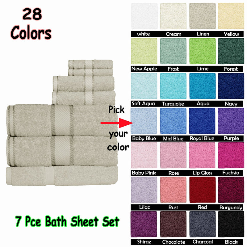 Kingtex 550gsm Cotton 7 Pce Bath Sheet Set Aqua Payday Deals