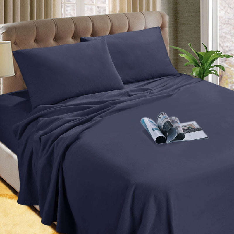 Kingtex Micro Flannelette Sheet Set 40 cm Wall Denim Queen Payday Deals