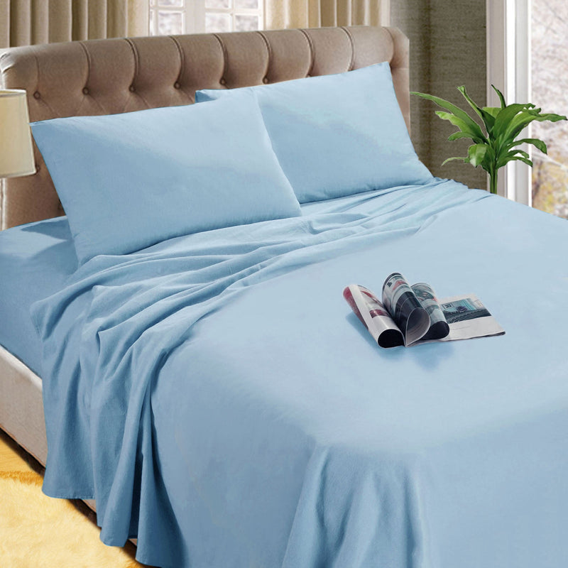 Kingtex Micro Flannelette Sheet Set 40 cm Wall Steel Blue Single Payday Deals