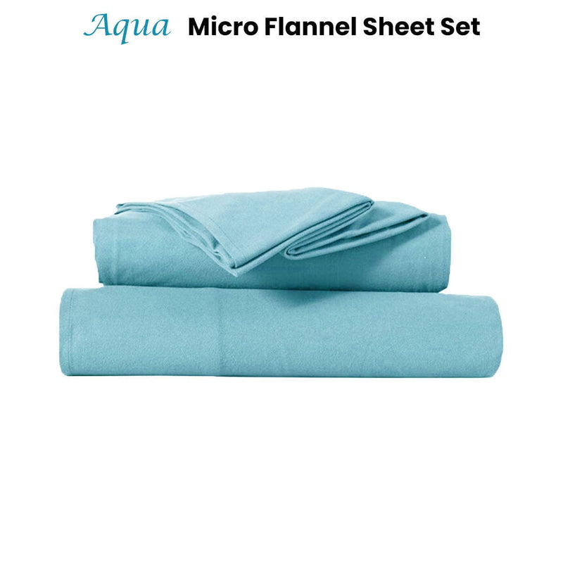 Kingtex Ultra-Soft Micro Flannel Sheet Set 40 cm Wall Aqua Double Payday Deals