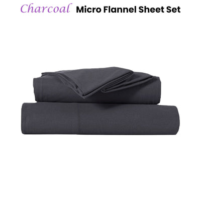 Kingtex Ultra-Soft Micro Flannel Sheet Set 40 cm Wall Charcoal Queen Payday Deals