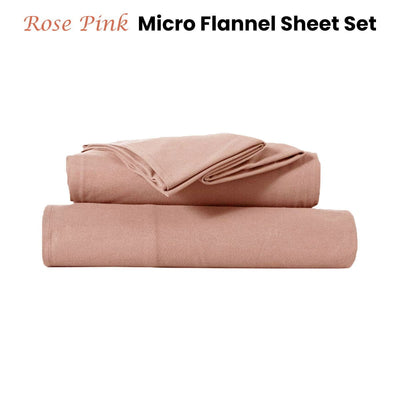 Kingtex Ultra-Soft Micro Flannel Sheet Set 40 cm Wall Rose Pink Double Payday Deals