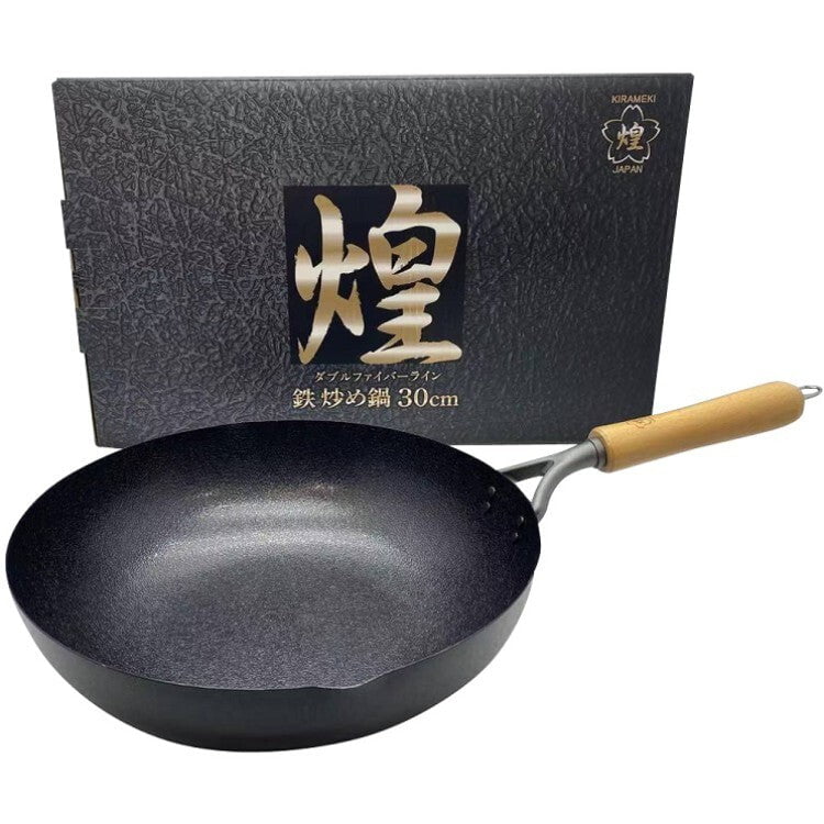 Kirameki Cast Iron Double Fiber Line Stir-fry Wok (Made in Japan) - 30cm Payday Deals