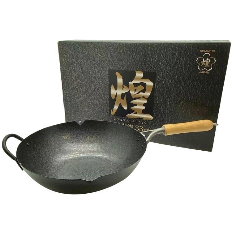 Kirameki Cast Iron Double Fiber Line Stir-fry Wok (Made in Japan) - 33cm Payday Deals