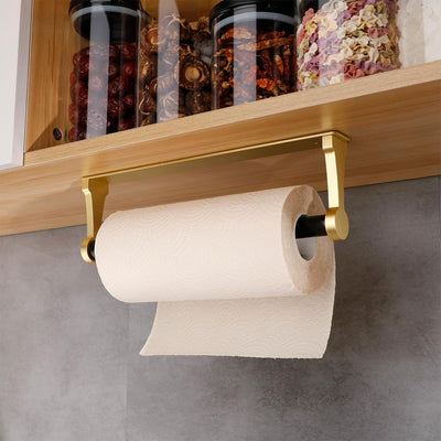 Kitchen Paper Holder Under Cabinet Screw Wall Mount Adhesive Paper Towel Holder Rectangle Gold Payday Deals