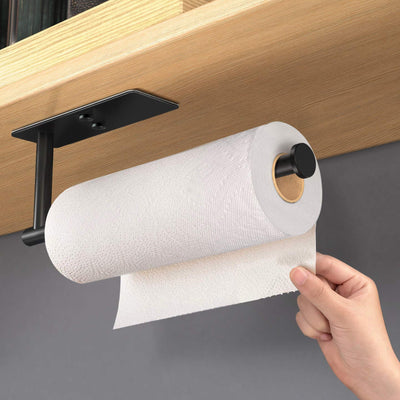 Kitchen Paper Holder Under Cabinet Wall Mount Adhesive Paper Towel Holder Rectangle Black Payday Deals