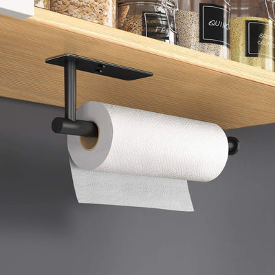 Kitchen Paper Holder Under Cabinet Wall Mount Adhesive Paper Towel Holder Rectangle Black Payday Deals