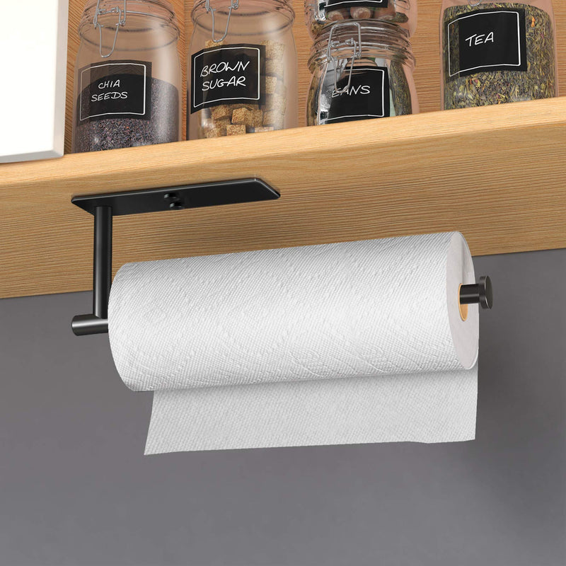 Kitchen Paper Holder Under Cabinet Wall Mount Adhesive Paper Towel Holder Rectangle Black Payday Deals