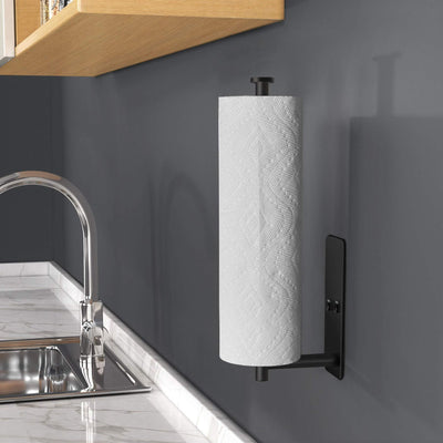 Kitchen Paper Holder Under Cabinet Wall Mount Adhesive Paper Towel Holder Rectangle Black Payday Deals