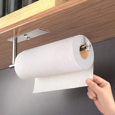 Kitchen Paper Holder Under Cabinet Wall Mount Adhesive Paper Towel Holder Rectangle Silver Payday Deals