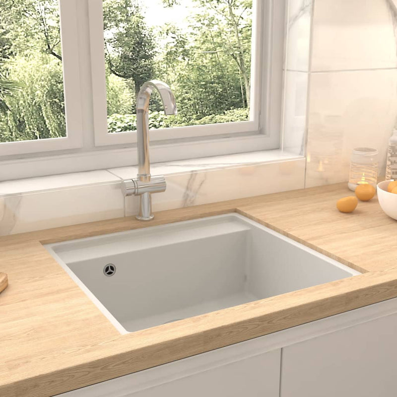 Kitchen Sink with Overflow Hole White Granite Payday Deals