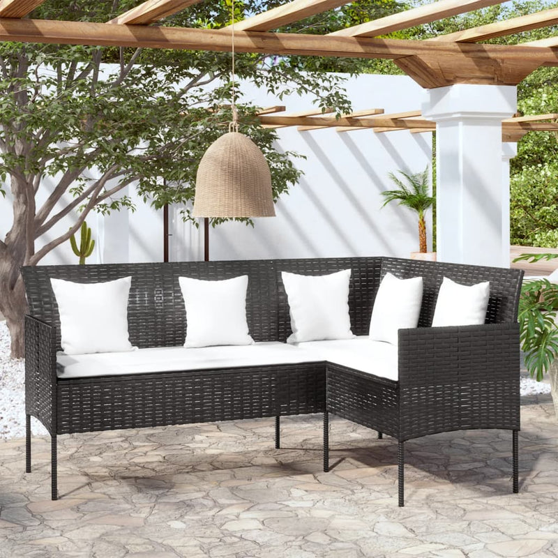 L-shaped Couch Sofa with Cushions Poly Rattan Black Payday Deals