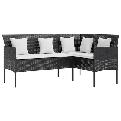 L-shaped Couch Sofa with Cushions Poly Rattan Black Payday Deals