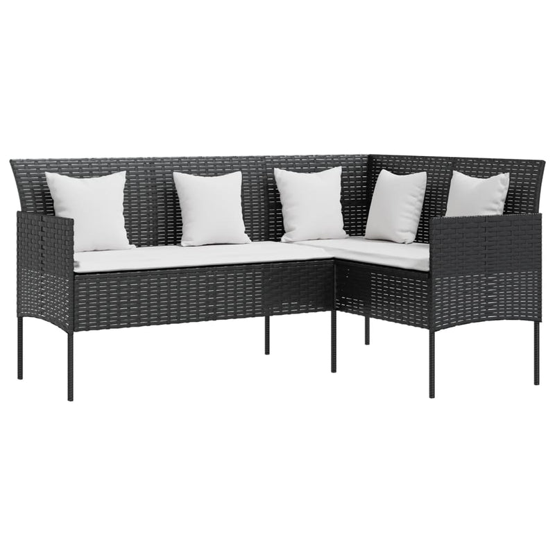 L-shaped Couch Sofa with Cushions Poly Rattan Black Payday Deals