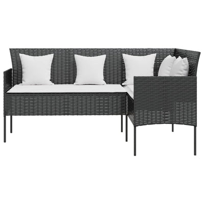 L-shaped Couch Sofa with Cushions Poly Rattan Black Payday Deals