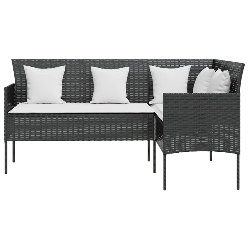L-shaped Couch Sofa with Cushions Poly Rattan Black Payday Deals