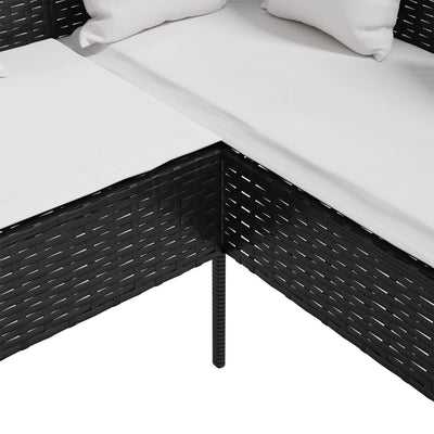 L-shaped Couch Sofa with Cushions Poly Rattan Black Payday Deals