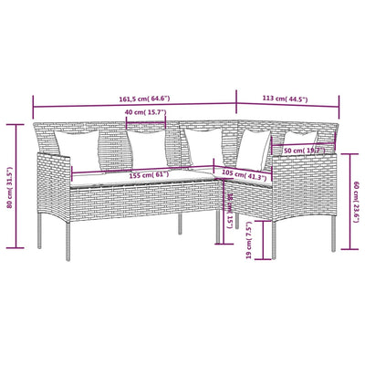 L-shaped Couch Sofa with Cushions Poly Rattan Black Payday Deals