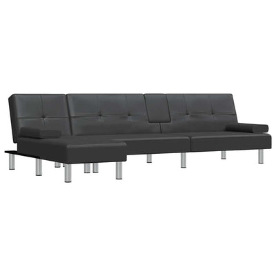 L-shaped Sofa Bed Black 255x140x70 cm Faux Leather Payday Deals