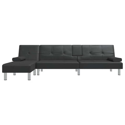 L-shaped Sofa Bed Black 255x140x70 cm Faux Leather Payday Deals