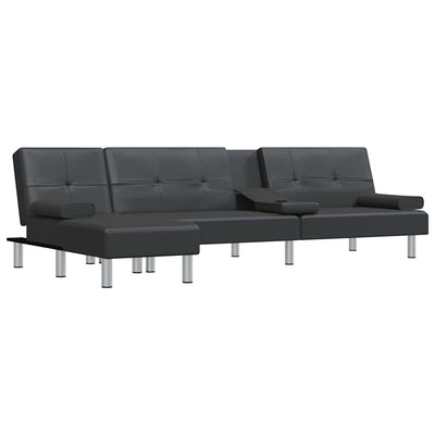 L-shaped Sofa Bed Black 255x140x70 cm Faux Leather Payday Deals